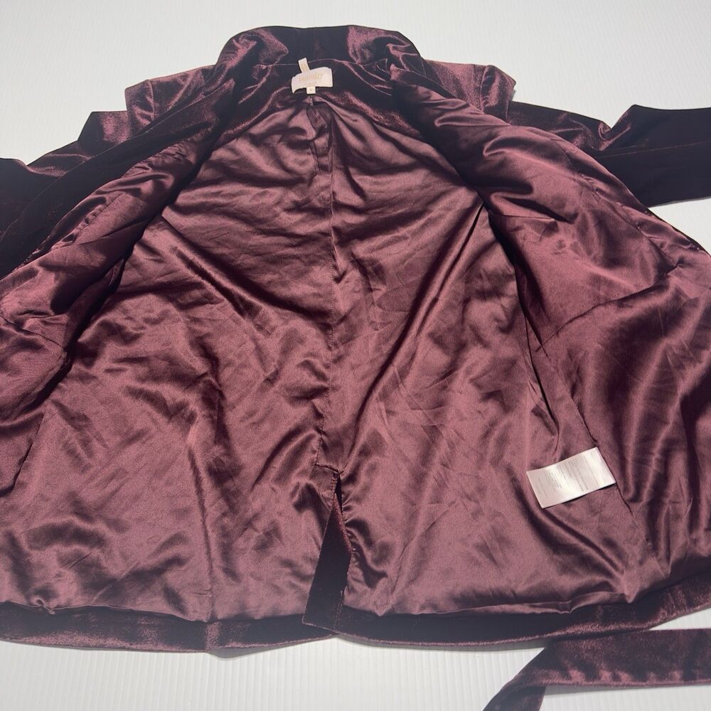 Laundry By Shelli Segal Velvet Velour Pant Suit Set M Burgundy MISSING BUTTON - Picture 2 of 15